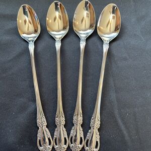 4 Oneida Raphael Iced Teaspoons Distinction Deluxe Stainless Flatware 7 1/2"
